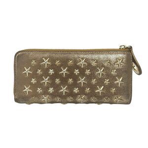 Jimmy Choo Iconic Gold Metallic Leather Star Studs Long Wallet